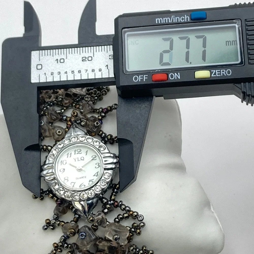 Artisan Womens Watch Beaded Gemstone Silver Tone Crystals New Battery 7.25
